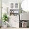 58.5 Inch Freestanding Linen Bathroom Storage Cabinet with Frost Glass Doors